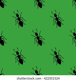  Ants on grass. Seamless background pattern. Vector stock illustration