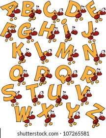 ants in a row carrying letters