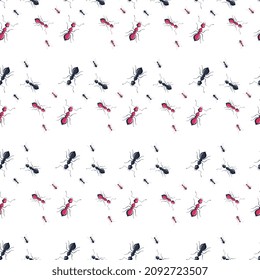 Ants seamless pattern. Insects on colorful background. Vector illustration for textile prints, fabric, banners, backdrops and wallpapers.