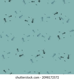 Ants seamless pattern. Insects on colorful background. Vector illustration for textile prints, fabric, banners, backdrops and wallpapers.
