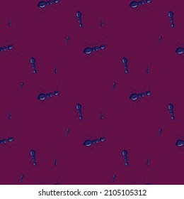 Ants seamless pattern. Insects on colorful background. Vector illustration for textile prints, fabric, banners, backdrops and wallpapers.
