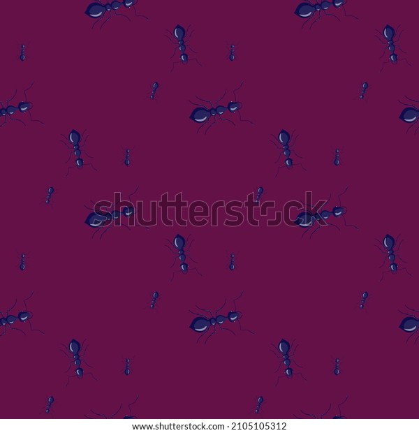 Ants seamless pattern. Insects on colorful\
background. Vector illustration for textile prints, fabric,\
banners, backdrops and\
wallpapers.