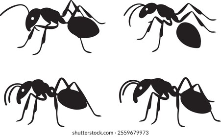 Ants set. Black ants isolated on white background. Vector illustration.