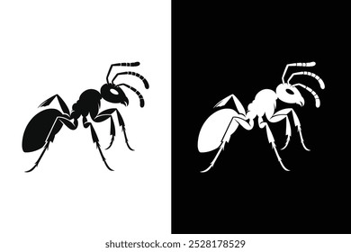 Ants silhouette illustration color Icon on White and black Vector Backgrounds.