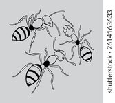 Ants are small, social insects belonging to the family Formidable. They have six legs, segmented bodies (head, thorax, and abdomen), and elbowed antennae. Most ants are black, brown, or red