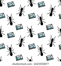 Ants and sugar seamless pattern for sticker, postcard, wallpaper, mural, fabric, prints, wall decor, clothing, etc