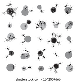 Ants Teamwork Vector Designs. Black, Grey and White Isolated