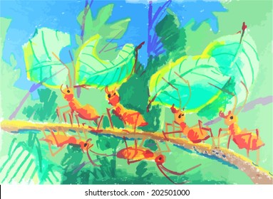 ants working together painting background