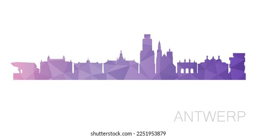 Antwerp, Belgium Low Poly Skyline Clip Art City Design. Geometric Polygon Graphic Horizon Icon. Vector Illustration Symbol.