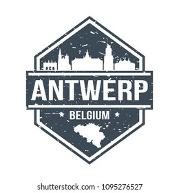 Antwerp Belgium Travel Stamp Icon Skyline City Design Tourism Seal Vector.