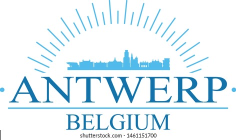 Antwerp BelgiumCity. Banner Design. City Skyline. Silhouette Vector. Famous Monuments.