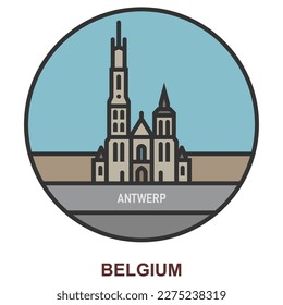 Antwerp. Cities and towns in Belgium. Flat landmark