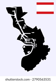 Antwerp city map vector silhouette illustration isolated. Belgium town Antwerpen map. City town Antwerp flag symbol shape shadow. Sticker emblem banner. Plan of Antwerp scheme.