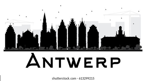 Antwerp City skyline black and white silhouette. Vector illustration. Simple flat concept for tourism presentation, banner, placard or web site. Cityscape with landmarks.
