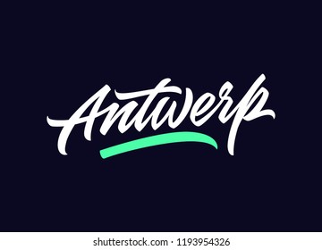 Antwerp hand made calligraphic lettering in original style. European city typographic script font for prints, advertising, identity. Hand drawn touristic art in high quality. Travel and adventure