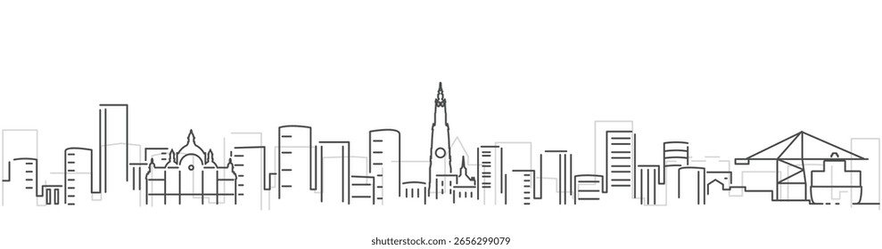 Antwerp Simple Dark Lines Skyline on White Background