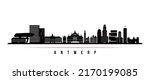 Antwerp skyline horizontal banner. Black and white silhouette of Antwerp, Belgium. Vector template for your design. 