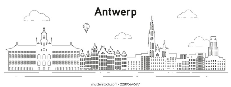 Antwerp skyline line art vector illustration