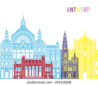 Antwerp skyline pop in editable vector file