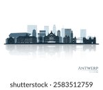 Antwerp skyline silhouette with reflection. Landscape Antwerp, Belgium. Vector illustration.