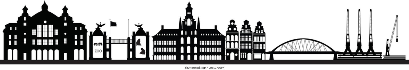 antwerp skyline with station zoo and industry