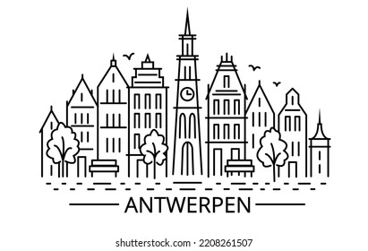 Antwerpen Line Art. Line art illustration of Belgium city Antwerpen in minimalist style.