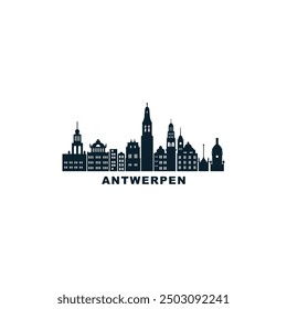 Antwerpen skyline with landmarks, vector isolated flat logo. Panorama black icon with abstract shape of Belgium city