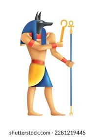 Anubis ancient egyptian deity with canine head cartoon vector illustration