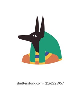 Anubis antigua deidad egipcia con cabeza jackal, ilustración vectorial de caricatura plana aislada en fondo blanco. Retrato de Anubis Egipcio