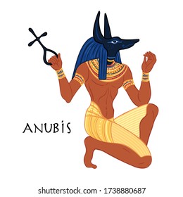 Anubis. in Ancient Egyptian god of death, mummification, embalming, the afterlife, cemeteries, tombs, and the Underworld. Vector isolated illustration. A man with the head of a jackal or wolf.