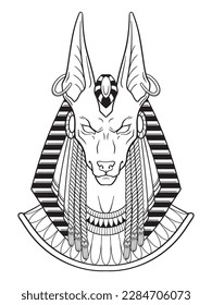 Anubis ancient Egyptian jackal god in gothic style hand drawn vector illustration