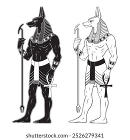 Anubis ancient Egyptian jackal god in gothic style hand drawn vector illustration