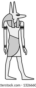 Anubis, an ancient god of Egypt with the human and dog's head. Illustration of monochrome.
