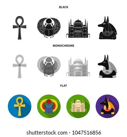 Anubis, Ankh, Cairo citadel, Egyptian beetle.Ancient Egypt set collection icons in black, flat, monochrome style vector symbol stock illustration web.