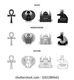 Anubis, Ankh, Cairo citadel, Egyptian beetle.Ancient Egypt set collection icons in black,monochrome,outline style vector symbol stock illustration web.