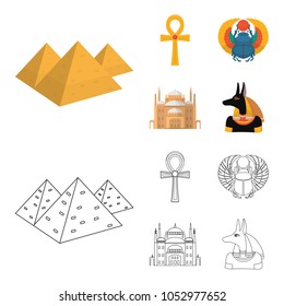 Anubis, Ankh, Cairo citadel, Egyptian beetle.Ancient Egypt set collection icons in cartoon,outline style vector symbol stock illustration web.