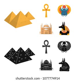 Anubis, Ankh, Cairo citadel, Egyptian beetle.Ancient Egypt set collection icons in cartoon,black style vector symbol stock illustration web.