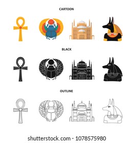 Anubis, Ankh, Cairo citadel, Egyptian beetle.Ancient Egypt set collection icons in cartoon,black,outline style vector symbol stock illustration web.