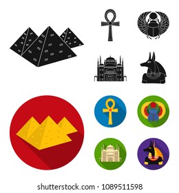 Anubis, Ankh, Cairo citadel, Egyptian beetle.Ancient Egypt set collection icons in black, flat style vector symbol stock illustration web.