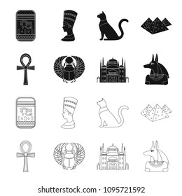 Anubis, Ankh, Cairo citadel, Egyptian beetle.Ancient Egypt set collection icons in black,outline style vector symbol stock illustration web.