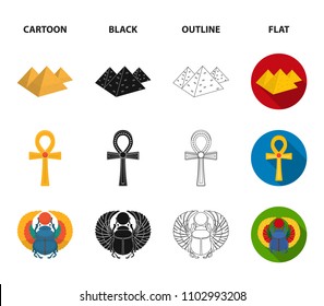 Anubis, Ankh, Cairo citadel, Egyptian beetle.Ancient Egypt set collection icons in cartoon,black,outline,flat style vector symbol stock illustration web.