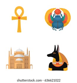 Anubis, Ankh, Cairo citadel, Egyptian beetle.Ancient Egypt set collection icons in cartoon style vector symbol stock illustration web.