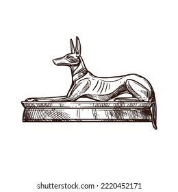 Anubis dog sketch, Ancient Egypt deity and sacred dog, vector hand drawn icon. Ancient Egyptian sacred animal deity symbol of Anubis, Egyptology and mythology in sketch