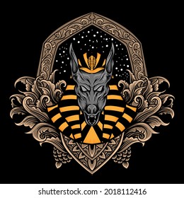 anubis dog vector illustration with engraving 