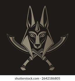 Anubis egyptian jackal head god with crossed khopesh swords symbol