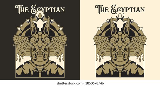 Anubis The Egyptian with Unique Monochrome Vintage Isolated Vector Illustration Apparel