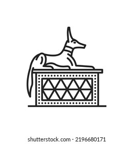 dios Anubis del antiguo Egipto aislado contorno icono vector, antigua deidad egipcia de la muerte y funerales tendidos en un símbolo peatonal, monocromo