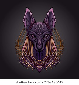 Anubis God of Death Egypt Black Artwork With Detail Drawing Vector Illustration