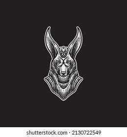 Anubis God Tattoo Style Drawing Illustration.