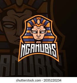 anubis head mascot esport logo design. front view logo design